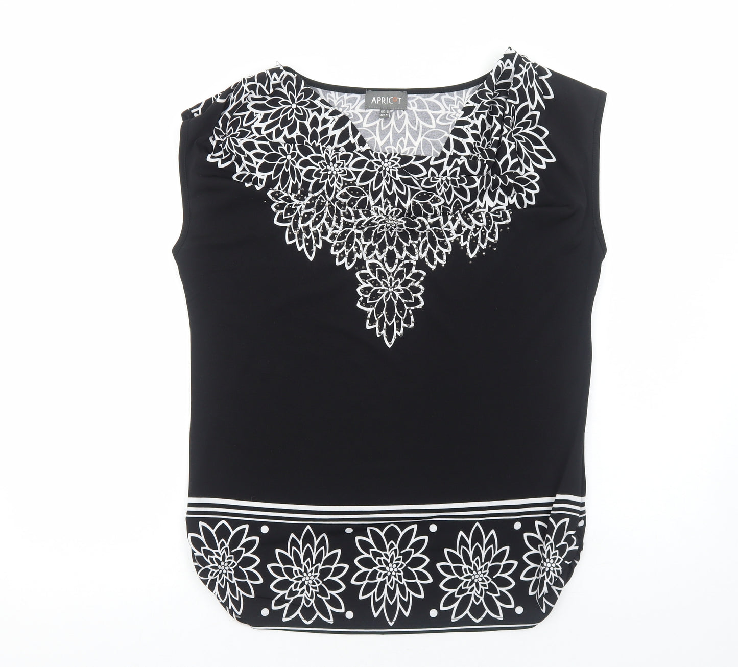 Apricot Womens Black Polyester Basic Blouse Size 8 Square Neck - Floral Detail