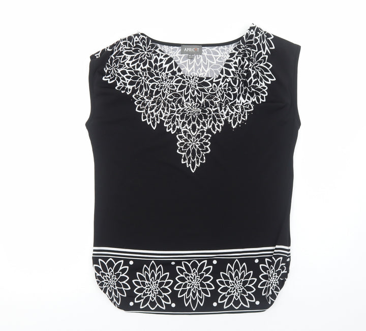 Apricot Womens Black Polyester Basic Blouse Size 8 Square Neck - Floral Detail