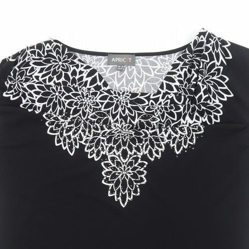 Apricot Womens Black Polyester Basic Blouse Size 8 Square Neck - Floral Detail