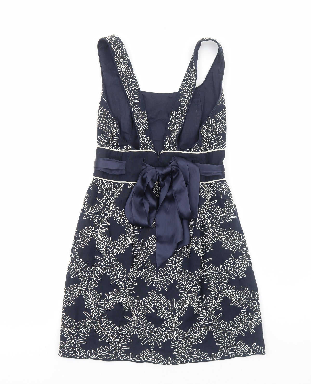 French Connection Womens Blue Geometric Cotton Mini Size 8 Square Neck Zip