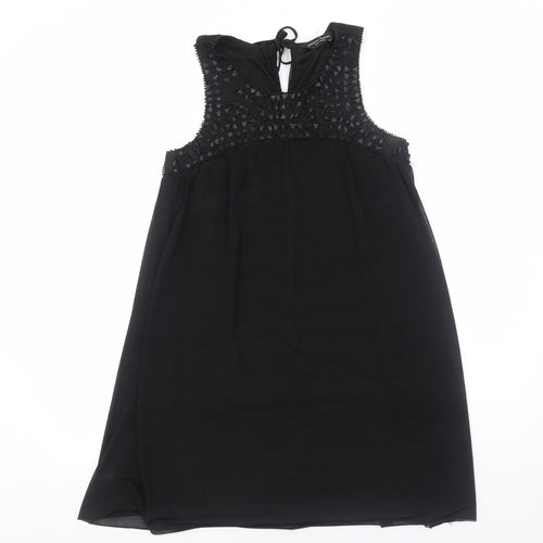 Dorothy Perkins Womens Black Polyester Shift Size 14 Scoop Neck Zip