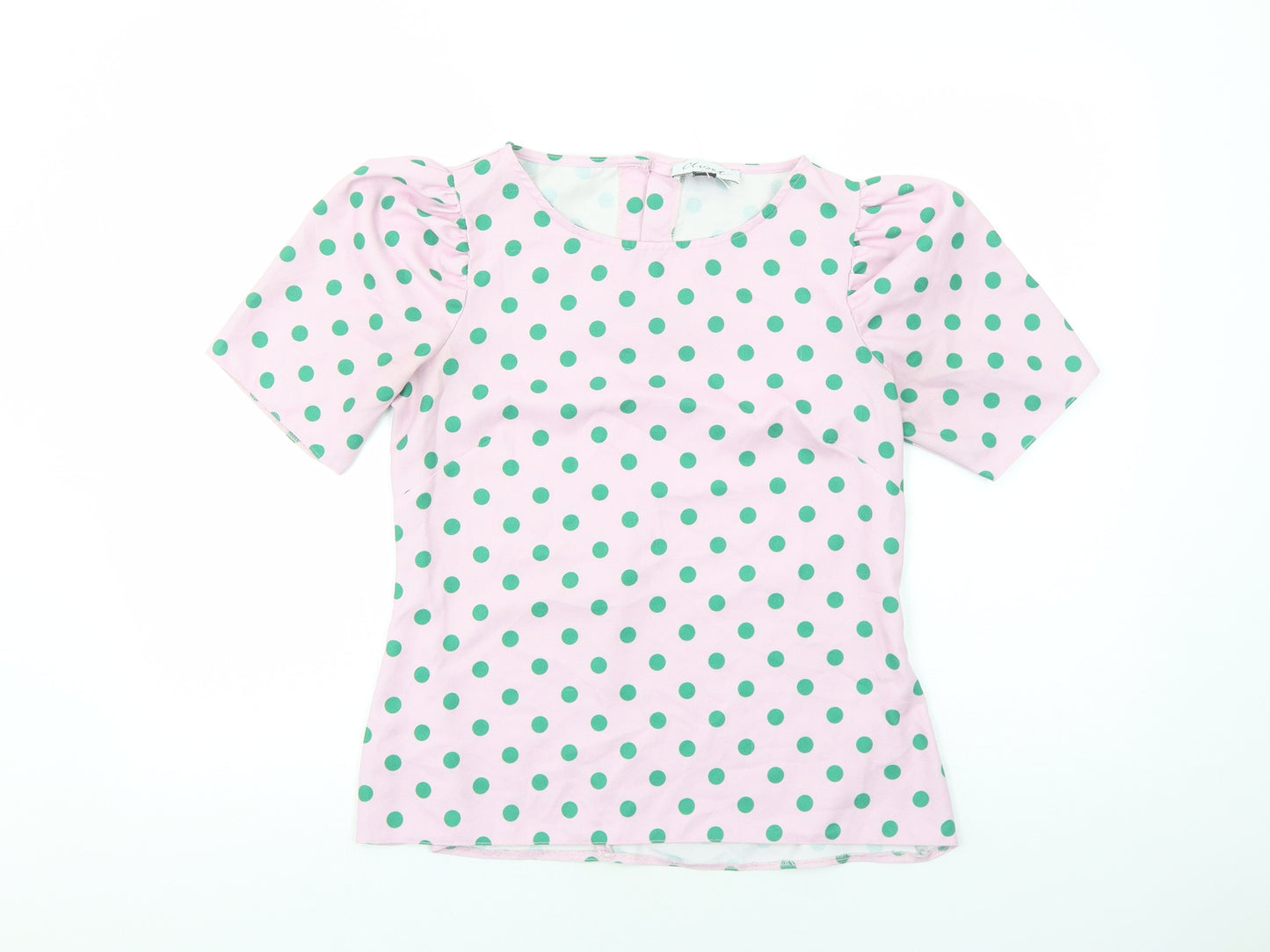 Closet Womens Pink Polka Dot Polyester Basic T-Shirt Size 12 Round Neck
