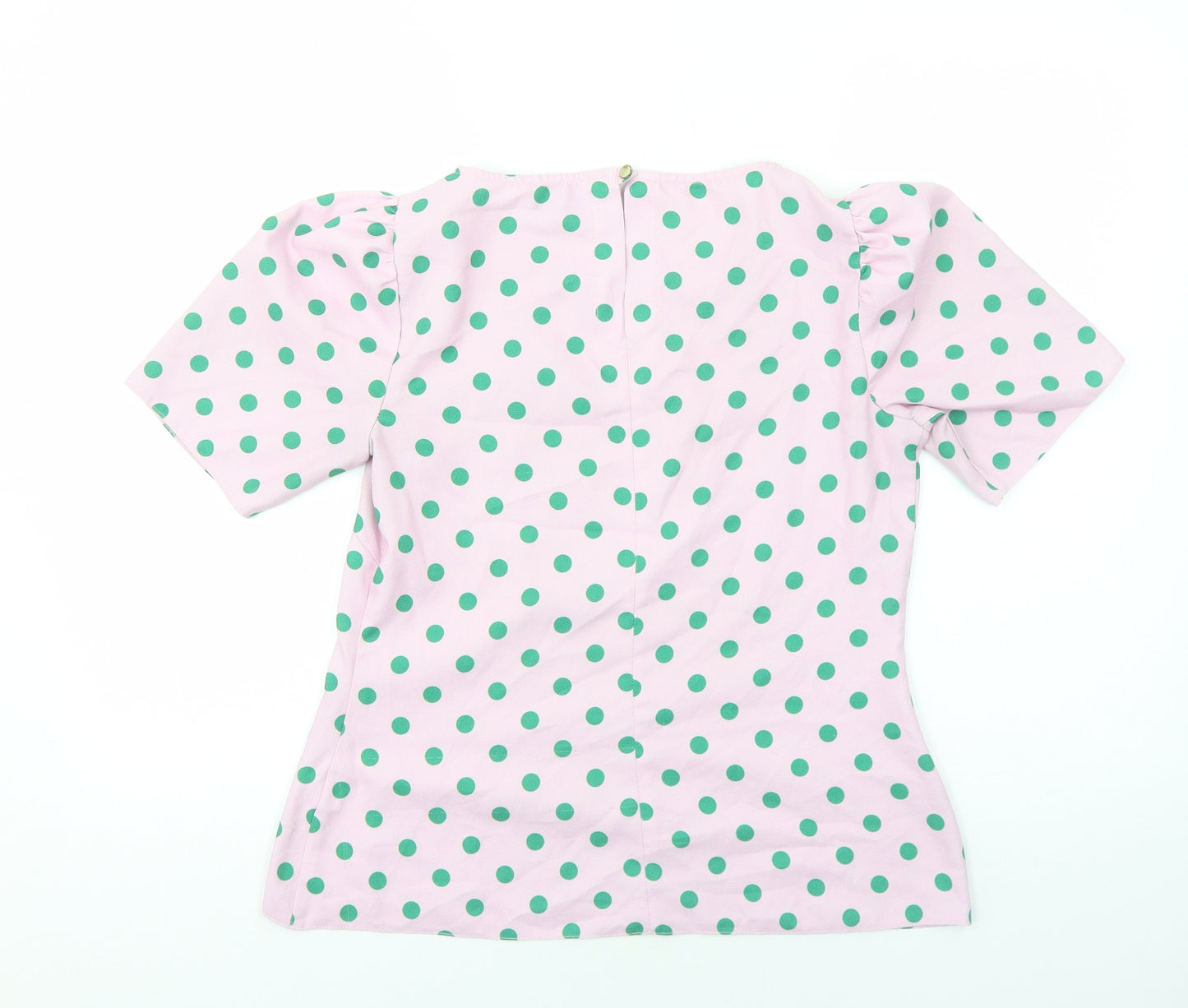 Closet Womens Pink Polka Dot Polyester Basic T-Shirt Size 12 Round Neck