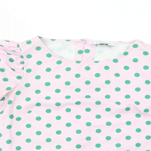 Closet Womens Pink Polka Dot Polyester Basic T-Shirt Size 12 Round Neck