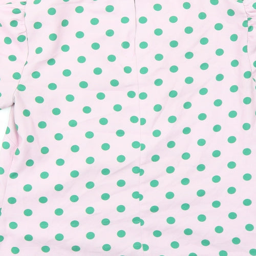 Closet Womens Pink Polka Dot Polyester Basic T-Shirt Size 12 Round Neck