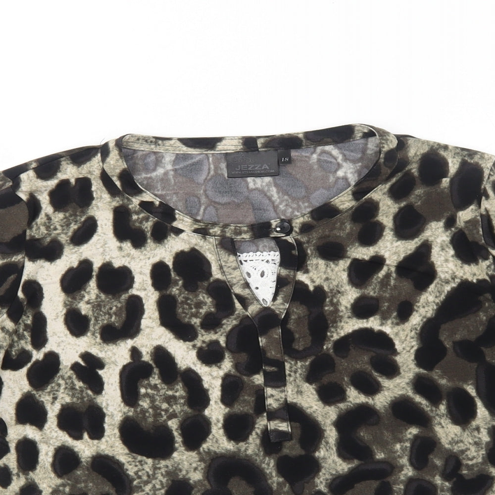 Jezza Womens Black Animal Print Polyester Basic T-Shirt Size 18 Round Neck - Leopard Pattern