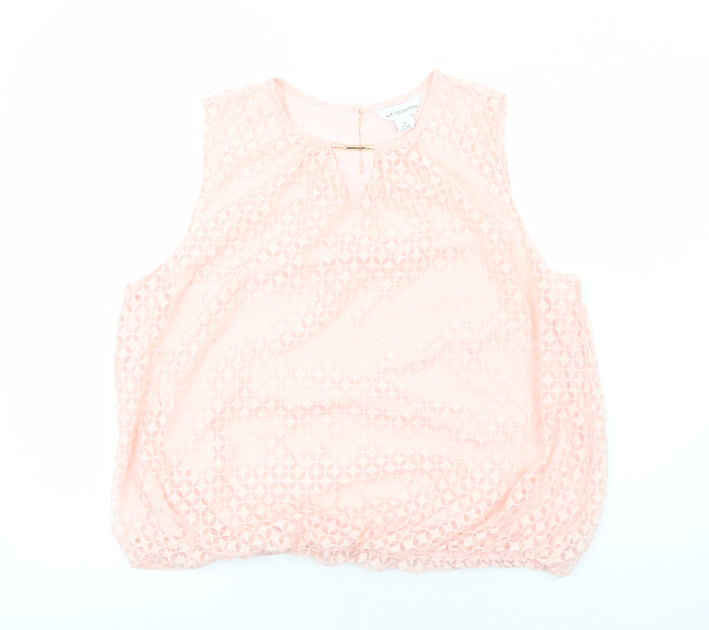 Liz Claiborne Womens Pink Geometric Polyester Basic Tank Size XL Round Neck