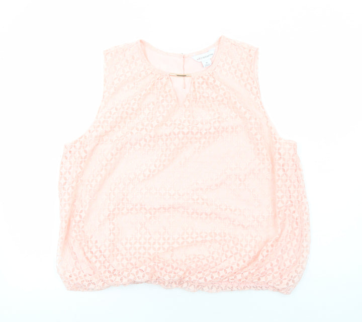 Liz Claiborne Womens Pink Geometric Polyester Basic Tank Size XL Round Neck