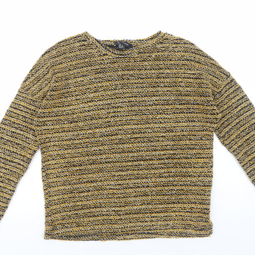 New Look Womens Yellow Round Neck Striped Polyester Pullover Jumper Size M