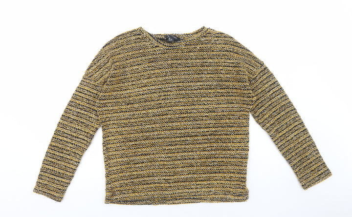 New Look Womens Yellow Round Neck Striped Polyester Pullover Jumper Size M