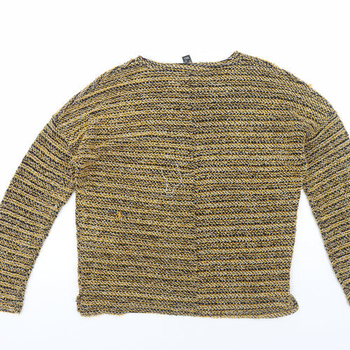 New Look Womens Yellow Round Neck Striped Polyester Pullover Jumper Size M