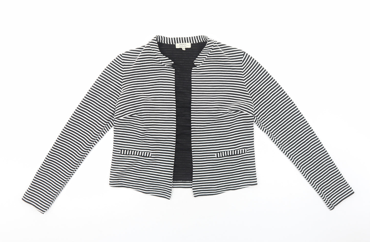 Papaya Womens Black V-Neck Striped Viscose Cardigan Jumper Size 10