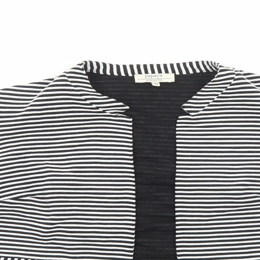 Papaya Womens Black V-Neck Striped Viscose Cardigan Jumper Size 10