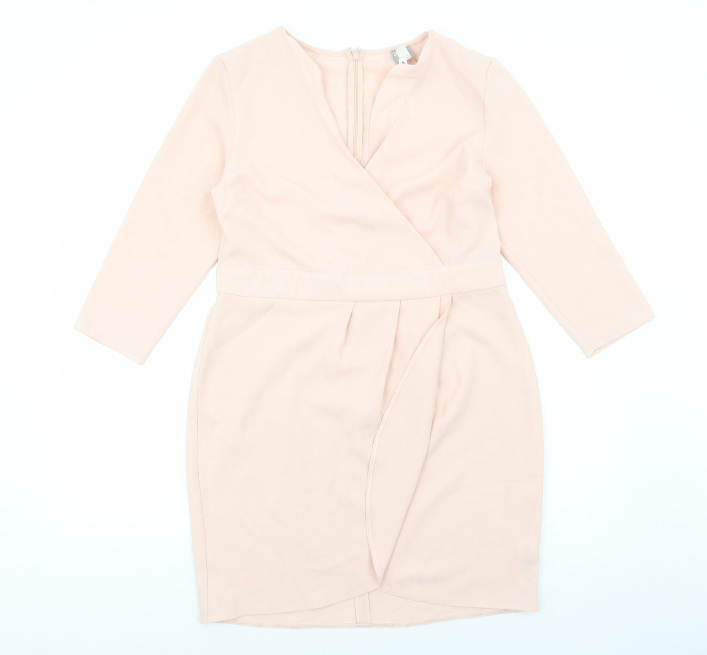 ASOS Womens Pink Polyester A-Line Size 14 V-Neck Zip