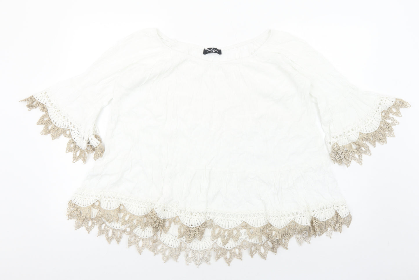 Calzorie Womens White Viscose Basic T-Shirt Size M Round Neck