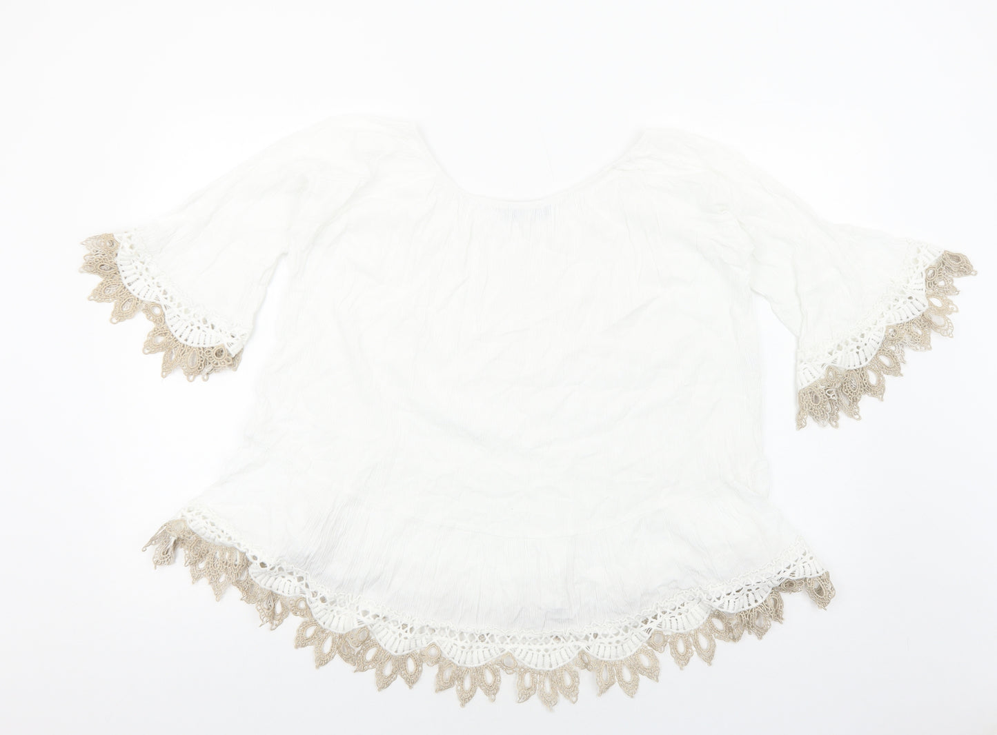 Calzorie Womens White Viscose Basic T-Shirt Size M Round Neck