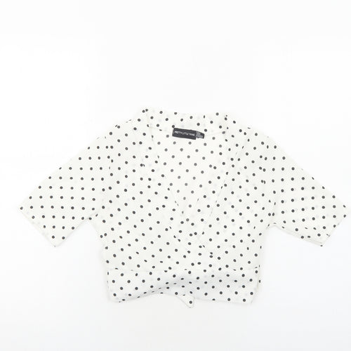 PRETTYLITTLETHING Womens White Polka Dot Polyester Cropped Blouse Size 6 V-Neck