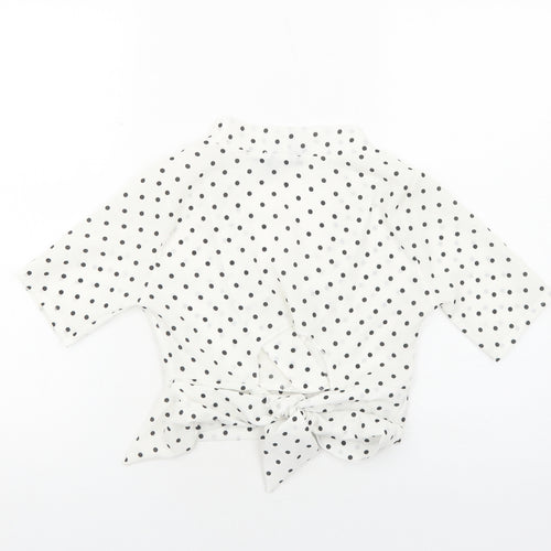 PRETTYLITTLETHING Womens White Polka Dot Polyester Cropped Blouse Size 6 V-Neck