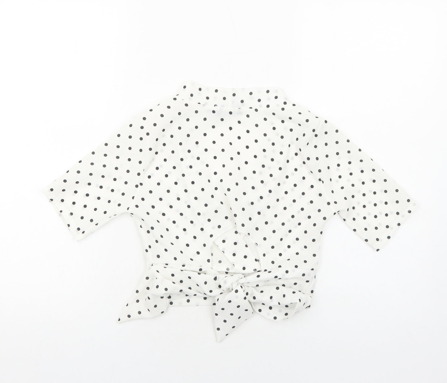 PRETTYLITTLETHING Womens White Polka Dot Polyester Cropped Blouse Size 6 V-Neck