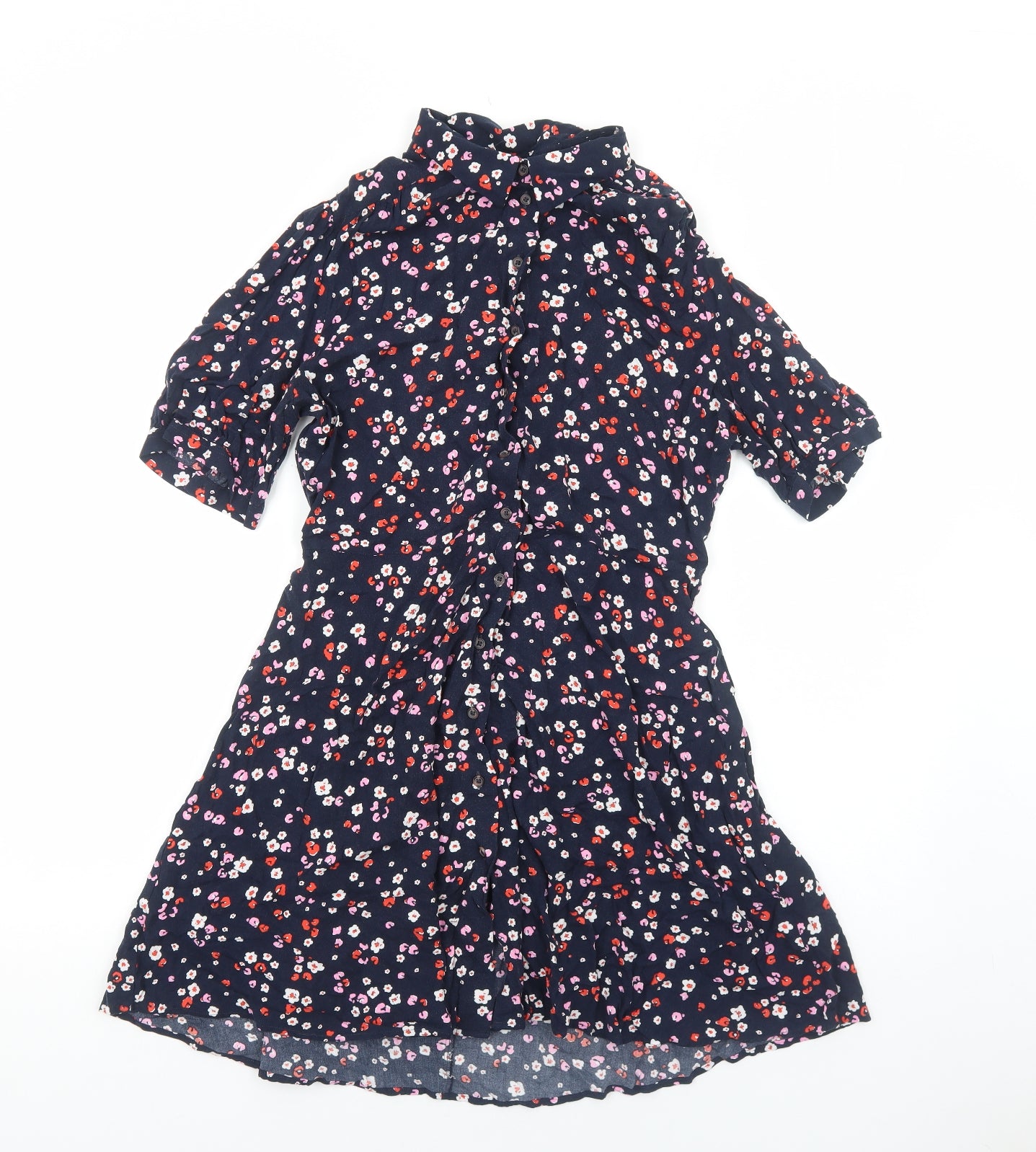 Marks and Spencer Womens Blue Floral Viscose Shirt Dress Size 14 Collared Button