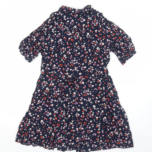 Marks and Spencer Womens Blue Floral Viscose Shirt Dress Size 14 Collared Button