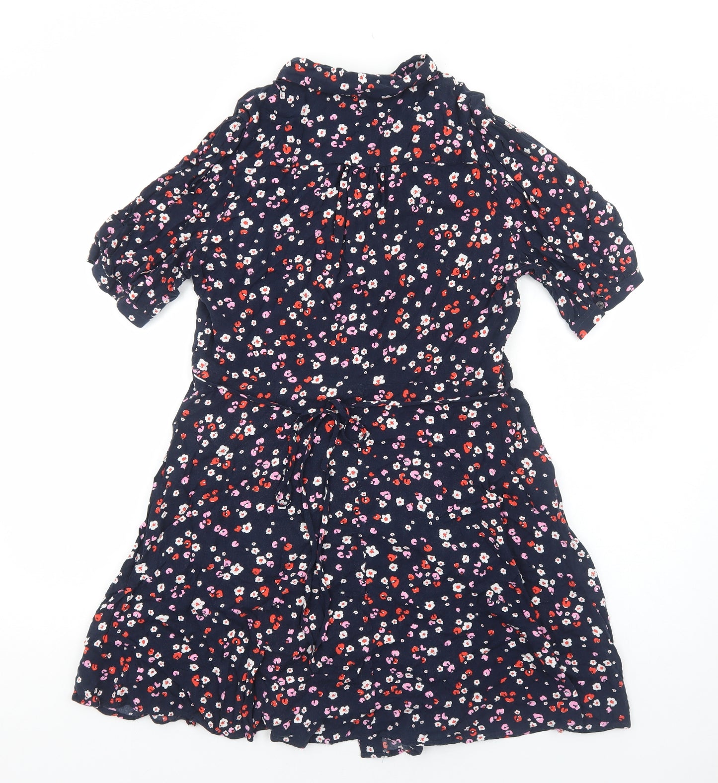 Marks and Spencer Womens Blue Floral Viscose Shirt Dress Size 14 Collared Button