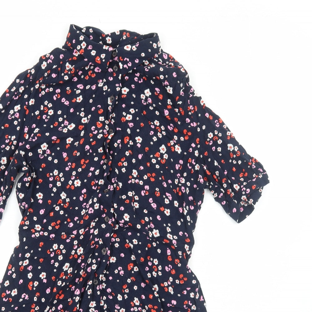 Marks and Spencer Womens Blue Floral Viscose Shirt Dress Size 14 Collared Button