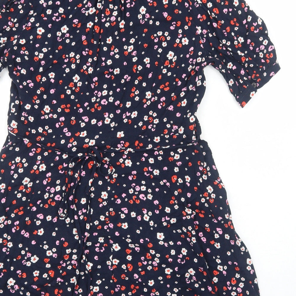 Marks and Spencer Womens Blue Floral Viscose Shirt Dress Size 14 Collared Button