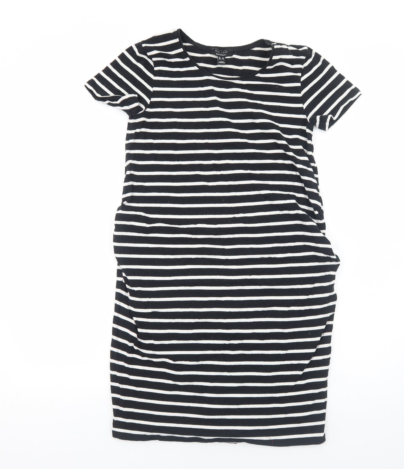 New Look Womens Black Striped Cotton T-Shirt Dress Size 14 Round Neck Pullover