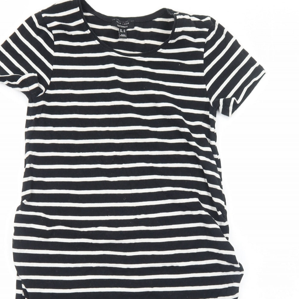 New Look Womens Black Striped Cotton T-Shirt Dress Size 14 Round Neck Pullover