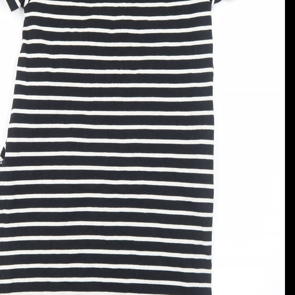 New Look Womens Black Striped Cotton T-Shirt Dress Size 14 Round Neck Pullover