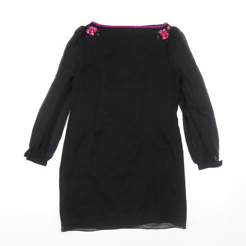 Teatro Womens Black Polyester A-Line Size 10 Boat Neck Zip - Flower