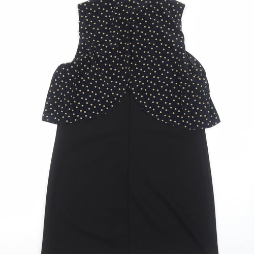 River Island Womens Black Geometric Polyester A-Line Size 12 Mock Neck Zip