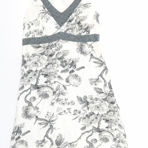 Preworn Womens White Floral Cotton A-Line Size L V-Neck Zip