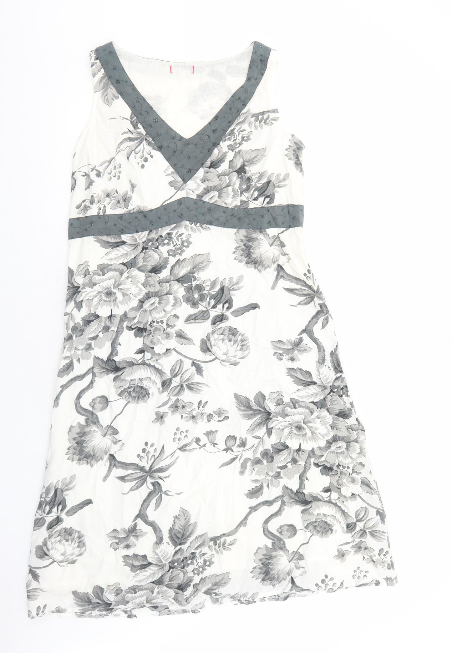 Preworn Womens White Floral Cotton A-Line Size L V-Neck Zip