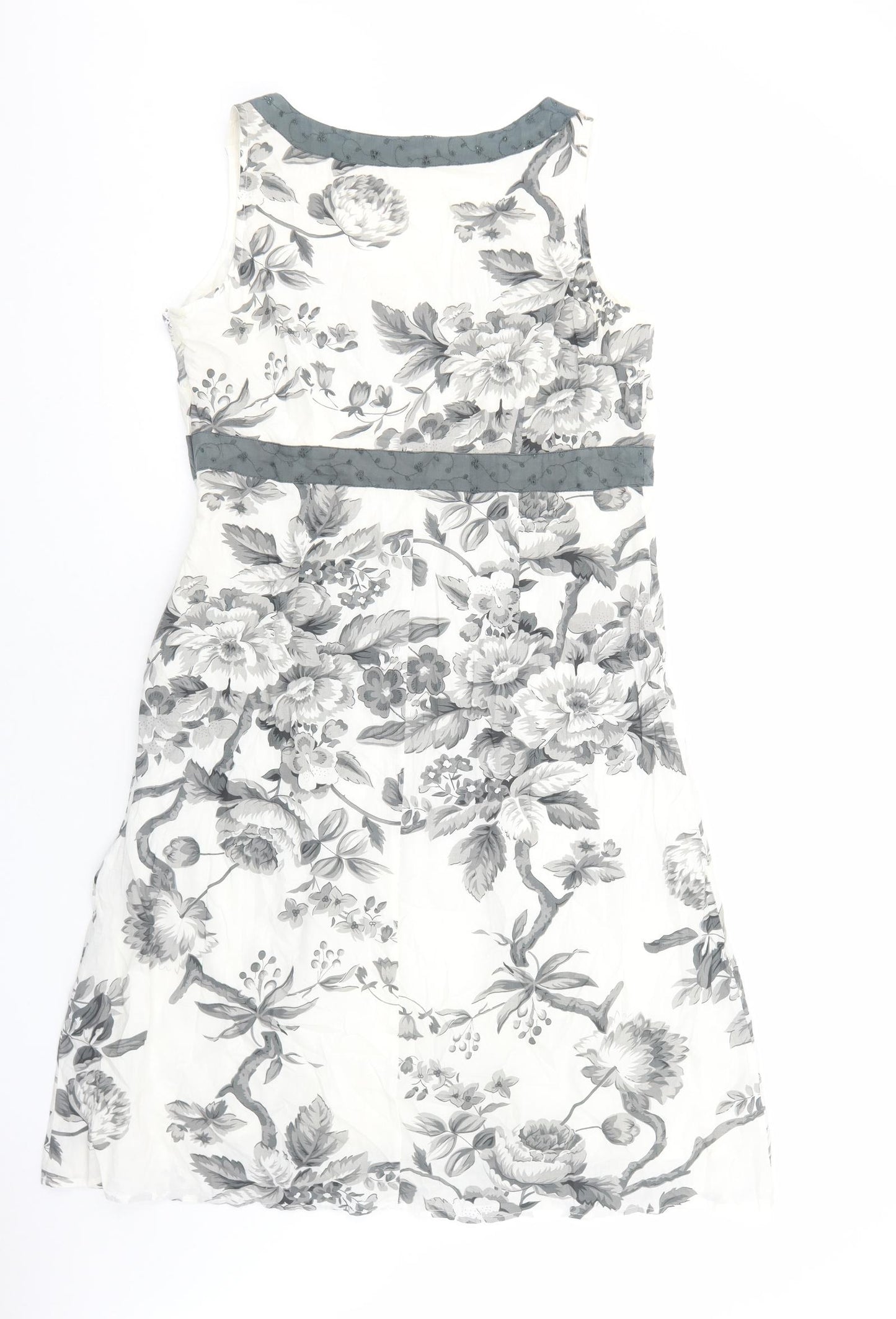 Preworn Womens White Floral Cotton A-Line Size L V-Neck Zip