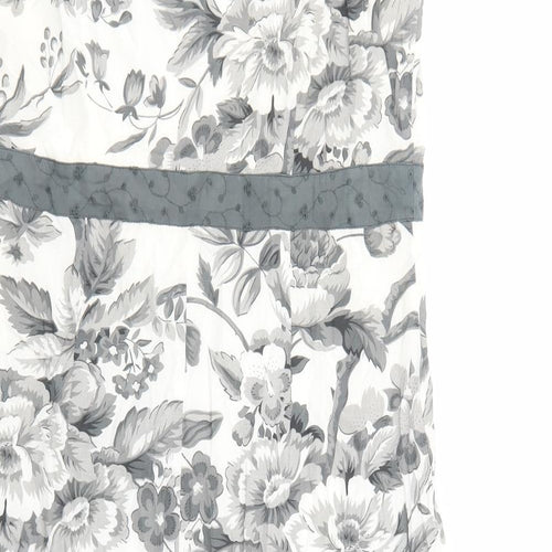 Preworn Womens White Floral Cotton A-Line Size L V-Neck Zip