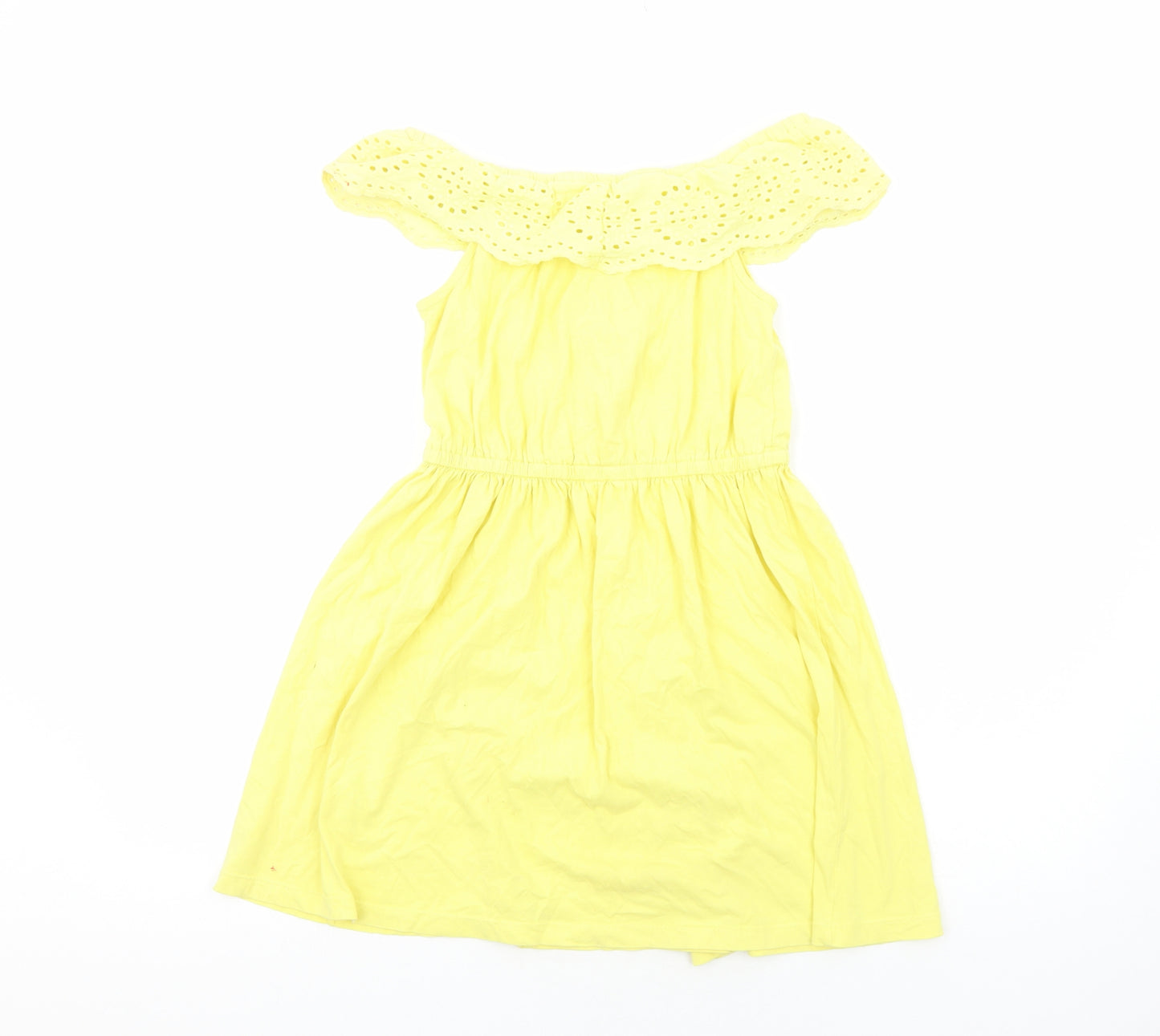 PEP&CO Girls Yellow Viscose A-Line Size 10-11 Years Off the Shoulder Pullover - Broderie Anglaise Details