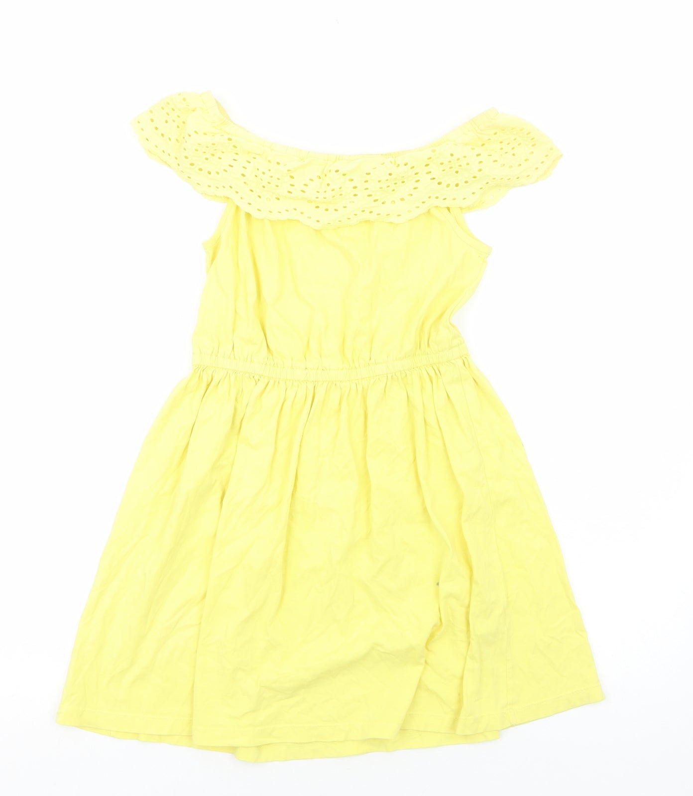 PEP&CO Girls Yellow Viscose A-Line Size 10-11 Years Off the Shoulder Pullover - Broderie Anglaise Details