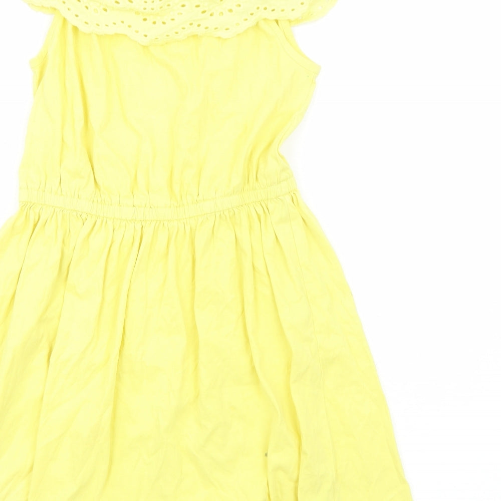 PEP&CO Girls Yellow Viscose A-Line Size 10-11 Years Off the Shoulder Pullover - Broderie Anglaise Details