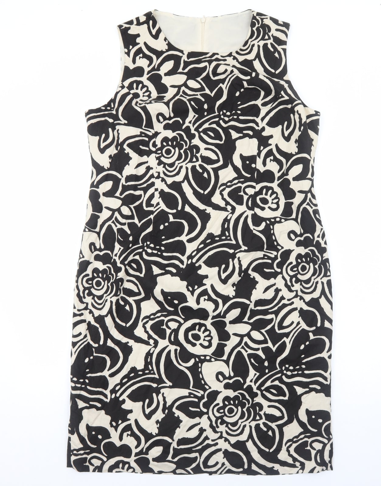 Preworn Womens Beige Floral Polyester Shift Size 18 Round Neck Zip