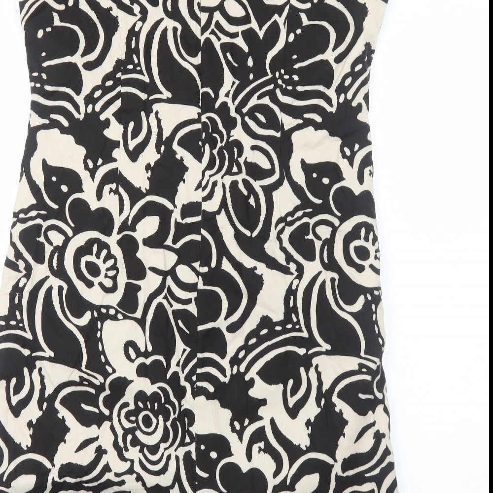 Preworn Womens Beige Floral Polyester Shift Size 18 Round Neck Zip