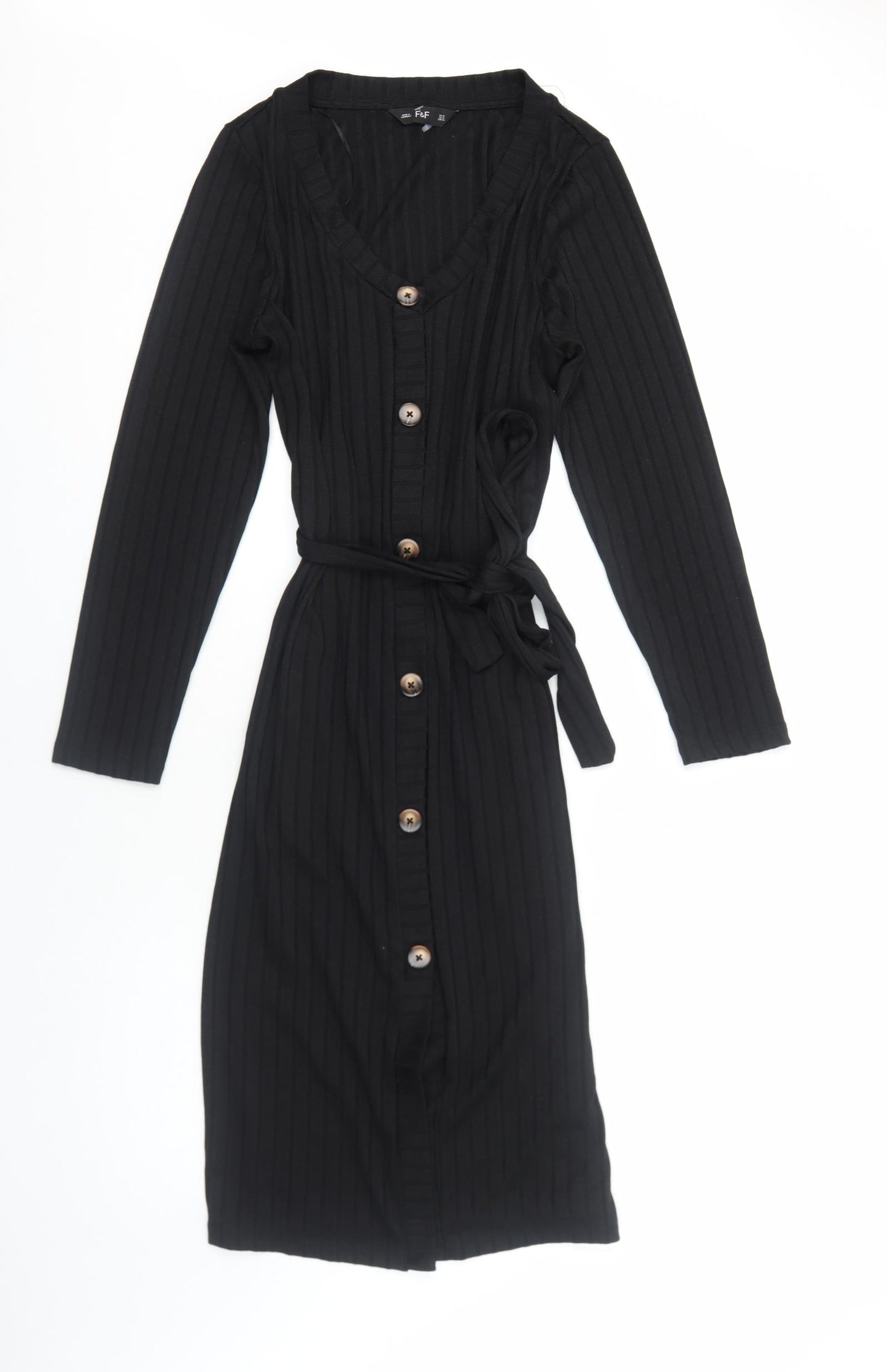 F&F Womens Black Viscose A-Line Size 16 V-Neck Button