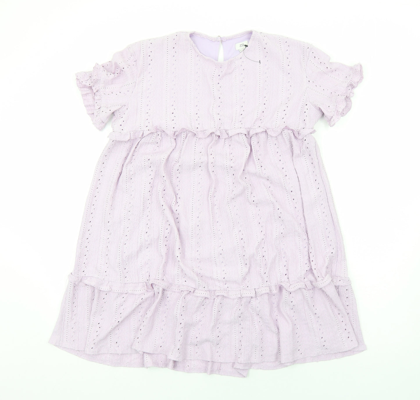River Island Girls Purple Cotton A-Line Size 11-12 Years Round Neck Pullover - Broderie Anglaise Details