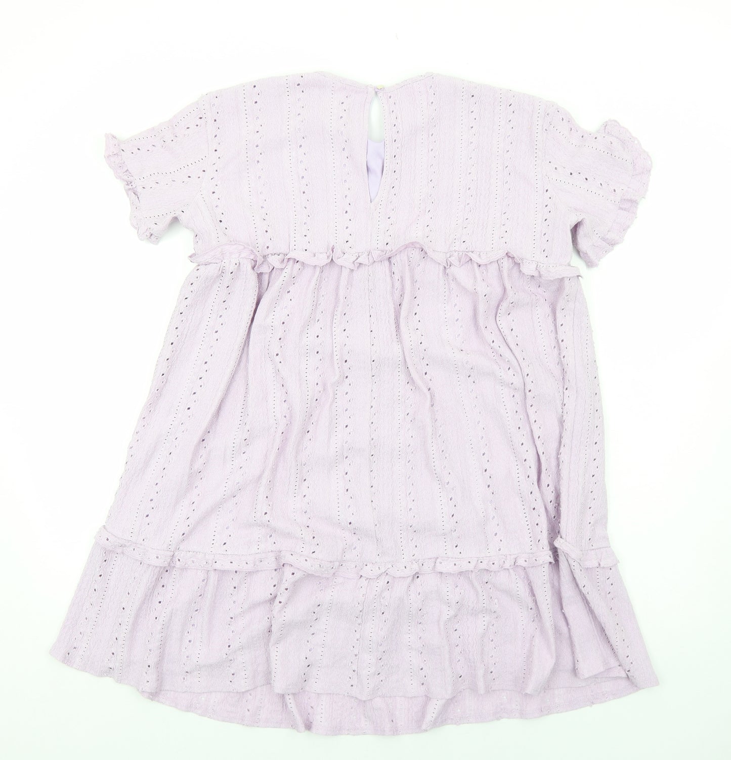 River Island Girls Purple Cotton A-Line Size 11-12 Years Round Neck Pullover - Broderie Anglaise Details