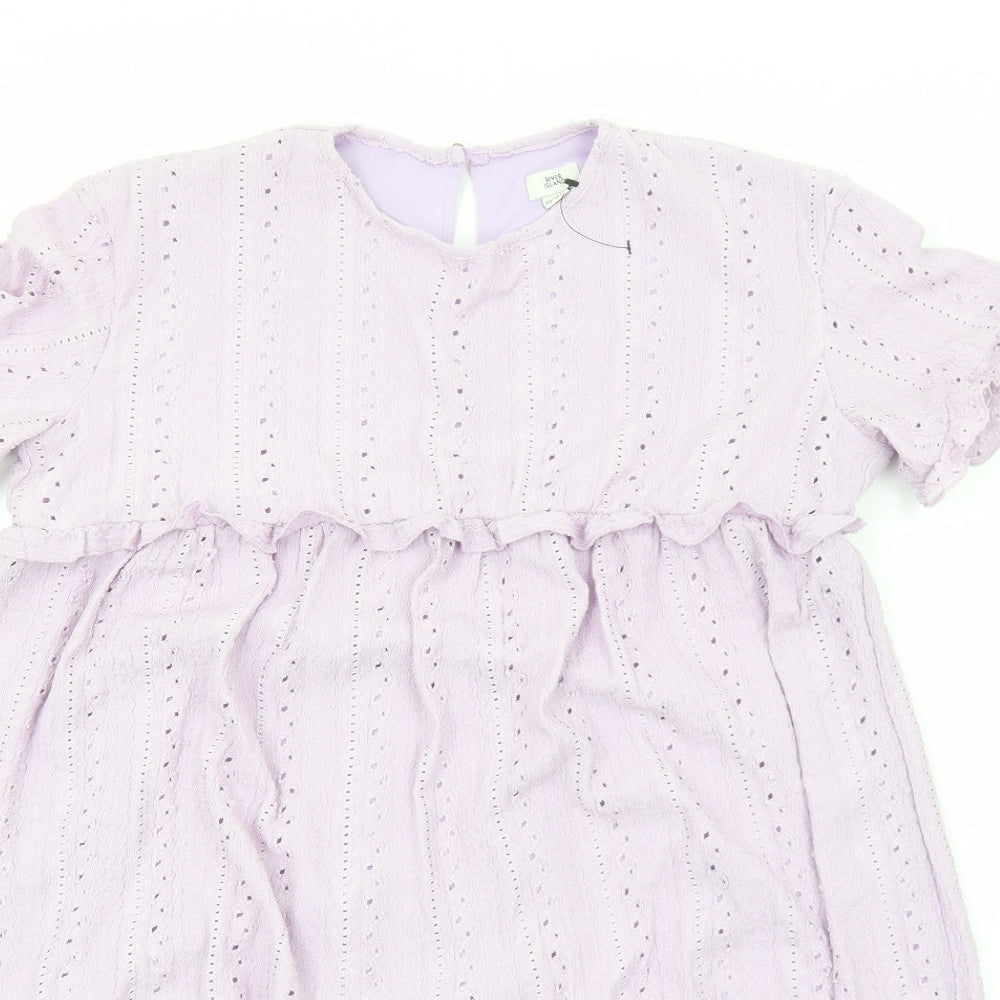 River Island Girls Purple Cotton A-Line Size 11-12 Years Round Neck Pullover - Broderie Anglaise Details