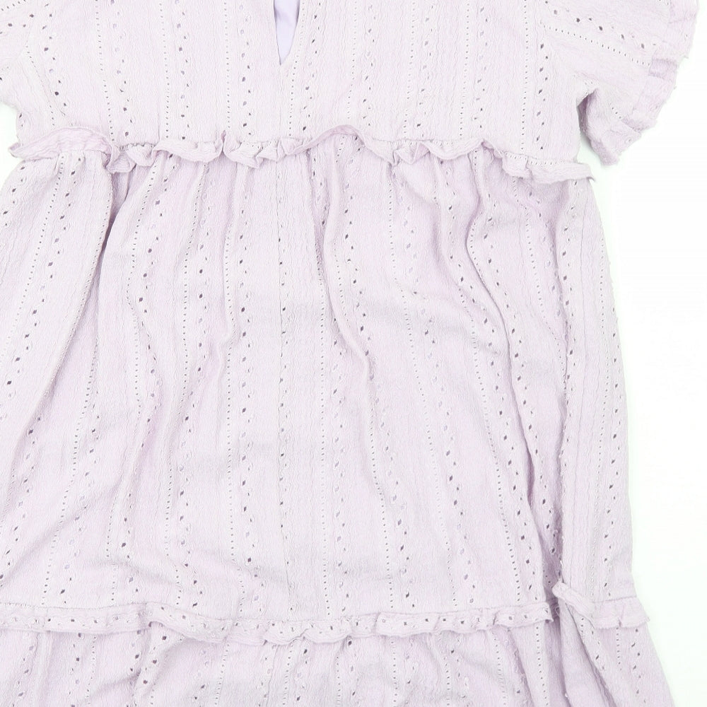 River Island Girls Purple Cotton A-Line Size 11-12 Years Round Neck Pullover - Broderie Anglaise Details