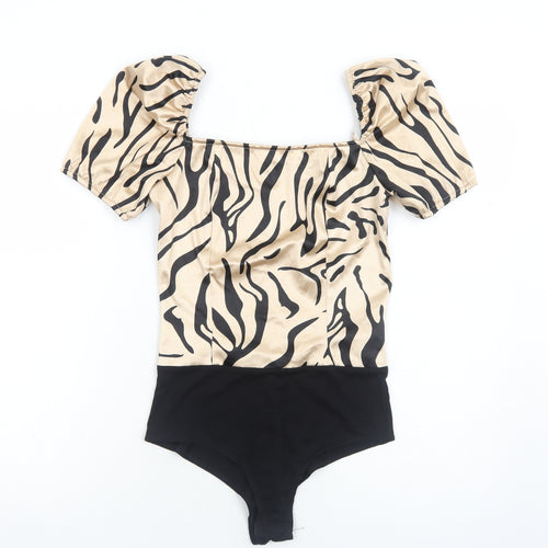 Quiz Womens Beige Animal Print Polyester Bodysuit One-Piece Size 8 Zip - Tiger Print