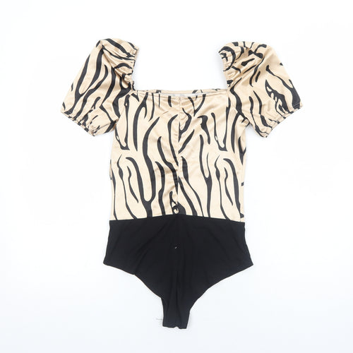 Quiz Womens Beige Animal Print Polyester Bodysuit One-Piece Size 8 Zip - Tiger Print