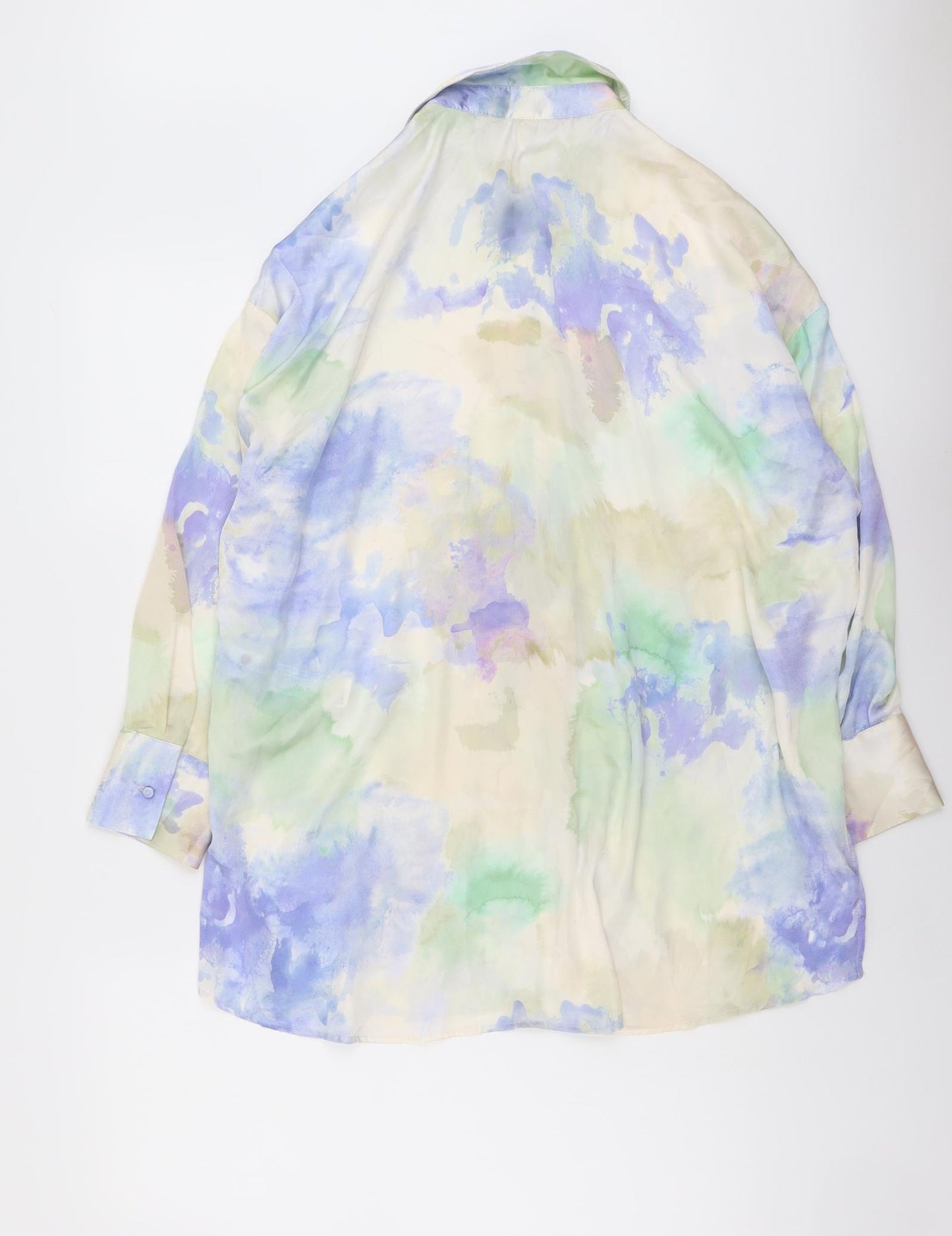 Zara Womens Multicoloured Geometric Polyester Basic Button-Up Size S Collared